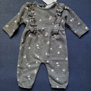 Zara Grey Ribbed Floral Jumpsuit 0-3m